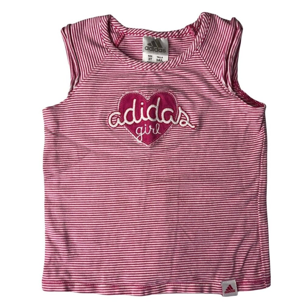 Adidas Girls Tank Top 3T Toddler Pink White Stripes Sleeveless Summer